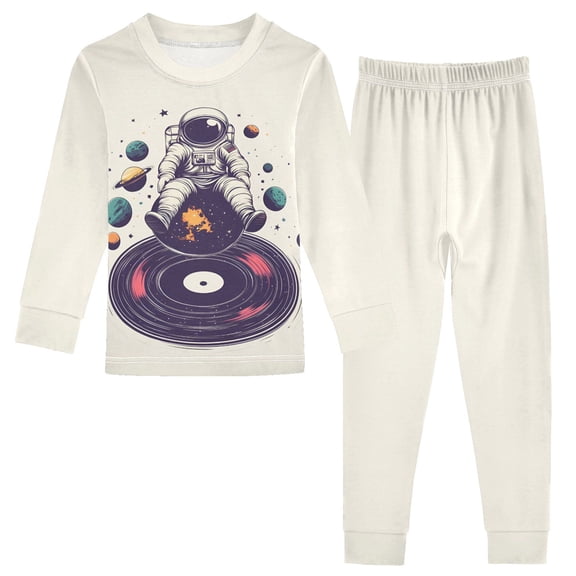 FORMRS Long Sleeve Top and Pants Pajama Set for Niños 2-Piece Sleepwear, Sizes 18M-8Y, Orange Astronaut Planet
