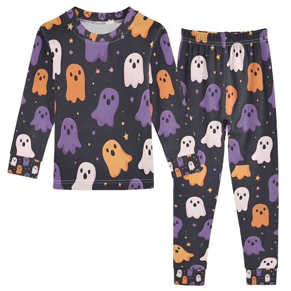 FORMRS Long Sleeve Top and Pants Pajama Set for Niños 2-Piece Sleepwear, Sizes 18M-8Y, Orange Halloween Ghosts