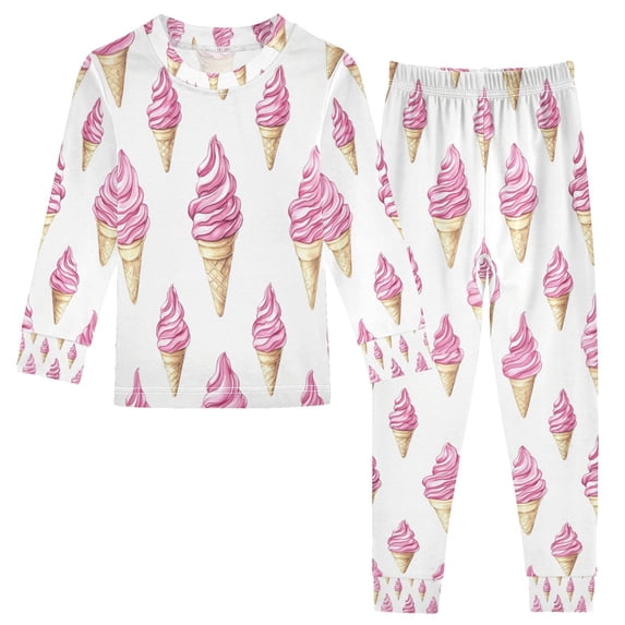 FORMRS Long Sleeve Top and Pants Pajama Set for Niños 2-Piece Sleepwear, Sizes 18M-8Y, Pink Cartoon Ice Cream