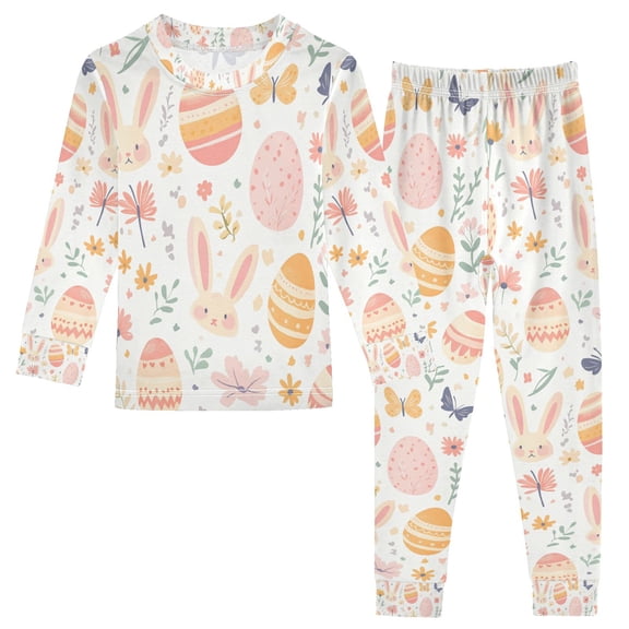 FORMRS Long Sleeve Top and Pants Pajama Set for Niños 2-Piece Sleepwear, Sizes 18M-8Y, Pink Easter Eggs
