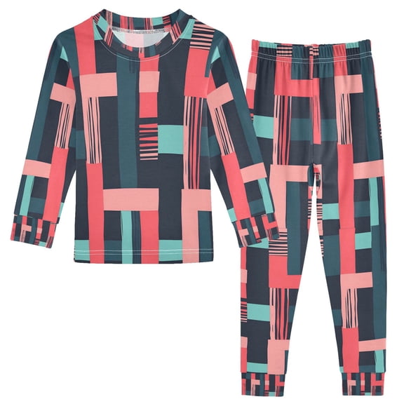 FORMRS Long Sleeve Top and Pants Pajama Set for Niños 2-Piece Sleepwear, Sizes 18M-8Y, Pink Geometric