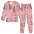 thumbnail image 1 of FORMRS Long Sleeve Top and Pants Pajama Set for Niños 2-Piece Sleepwear, Sizes 18M-8Y, Pink Gingerbread House, 1 of 6
