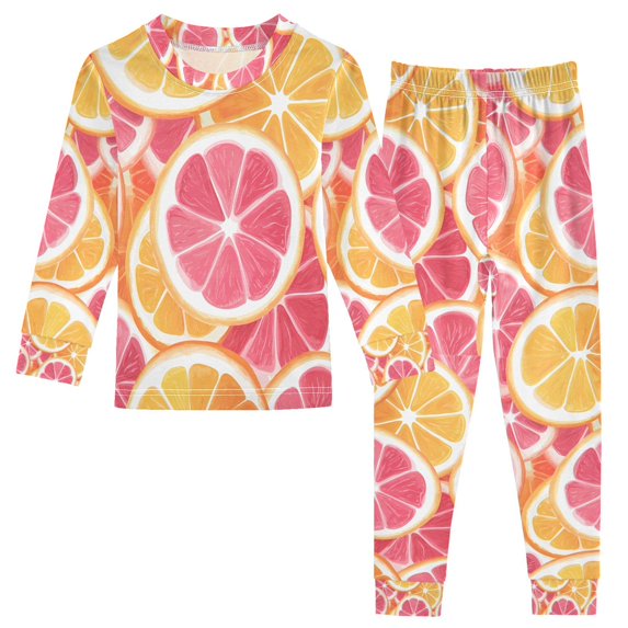 FORMRS Long Sleeve Top and Pants Pajama Set for Niños 2-Piece Sleepwear, Sizes 18M-8Y, Pink Grapefruit Slices