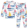 thumbnail image 1 of FORMRS Long Sleeve Top and Pants Pajama Set for Niños 2-Piece Sleepwear, Sizes 18M-8Y, Pink Hand Drawn Sailboats, 1 of 6