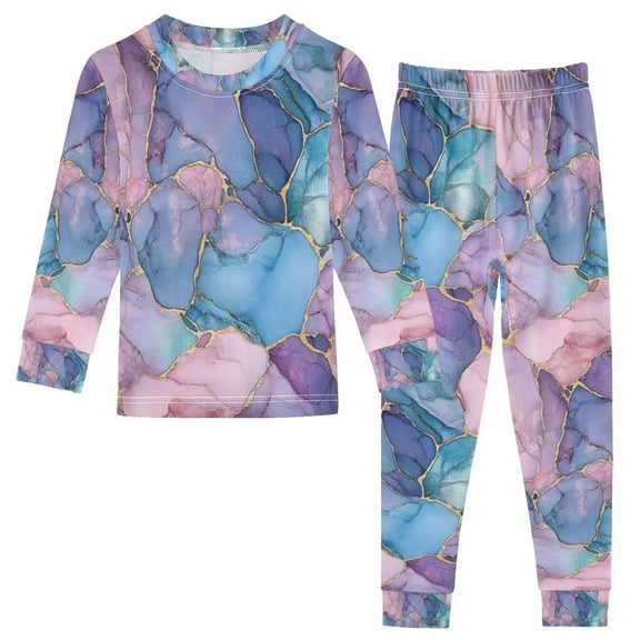 FORMRS Toddler Unisex Long Sleeve Top and Pants Pajama Set 2-Piece Sleepwear, Sizes 18M-8Y, Pink Marble Pattern