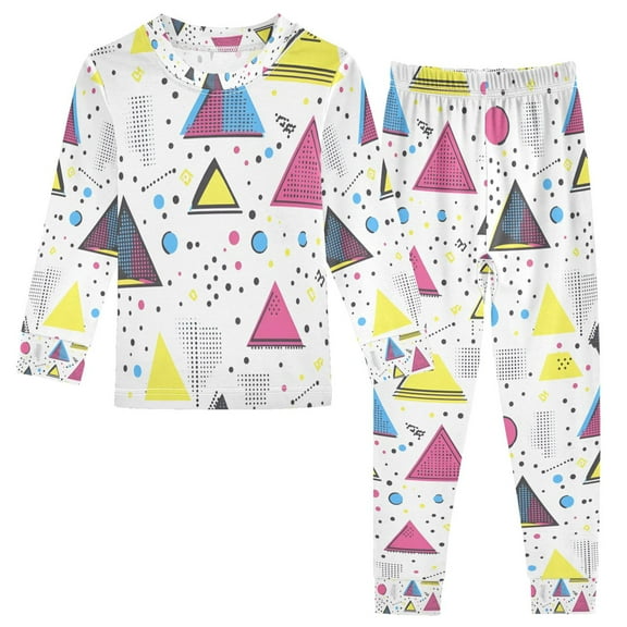 FORMRS Long Sleeve Top and Pants Pajama Set for Niños 2-Piece Sleepwear, Sizes 18M-8Y, Pink Simple Shapes