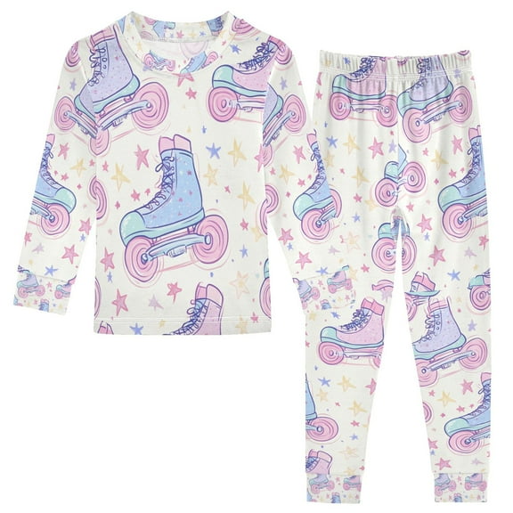 FORMRS Toddler Unisex Long Sleeve Top and Pants Pajama Set 2-Piece Sleepwear, Sizes 18M-8Y, Pink Skates