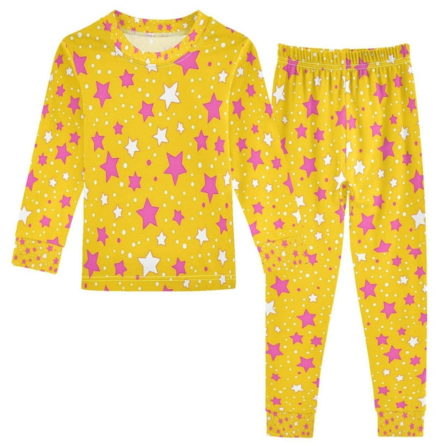 FORMRS Long Sleeve Top and Pants Pajama Set for Niños 2-Piece Sleepwear, Sizes 18M-8Y, Pink Stars