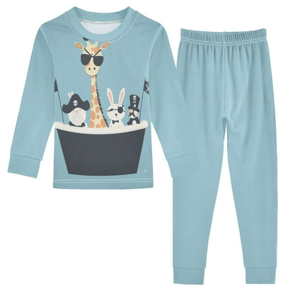 FORMRS Long Sleeve Top and Pants Pajama Set for Niños 2-Piece Sleepwear, Sizes 18M-8Y, Pirate Animals
