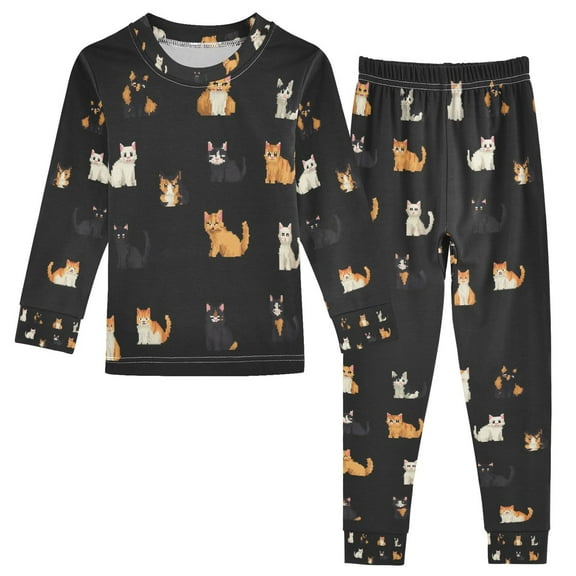 FORMRS Long Sleeve Top and Pants Pajama Set for Niños 2-Piece Sleepwear, Sizes 18M-8Y, Pixel Cat