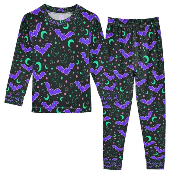 FORMRS Toddler Unisex Long Sleeve Top and Pants Pajama Set 2-Piece Sleepwear, Sizes 18M-8Y, Purple Cartoon Bats Pattern
