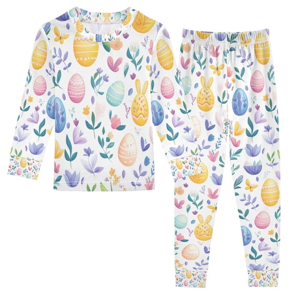 FORMRS Long Sleeve Top and Pants Pajama Set for Niños 2-Piece Sleepwear, Sizes 18M-8Y, Purple Easter Eggs