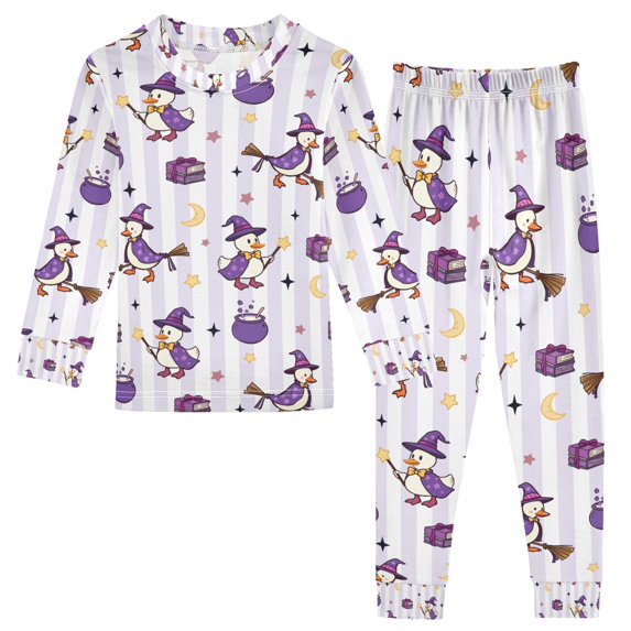 FORMRS Toddler Unisex Long Sleeve Top and Pants Pajama Set 2-Piece Sleepwear, Sizes 18M-8Y, Purple Halloween Gooses