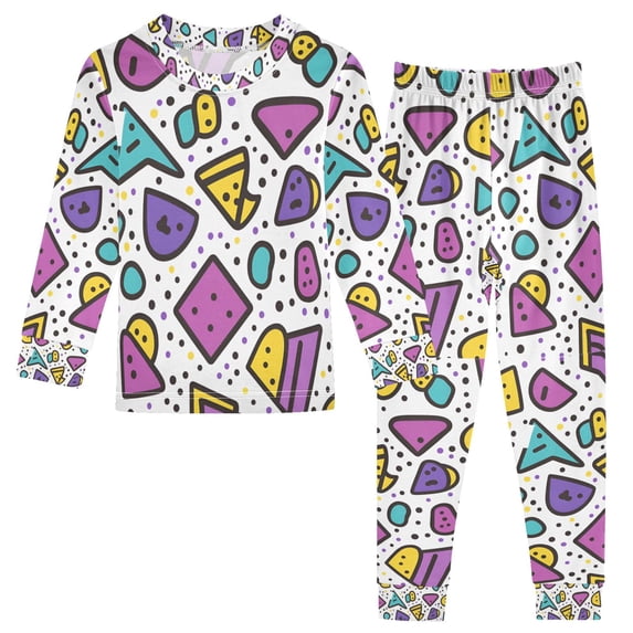FORMRS Long Sleeve Top and Pants Pajama Set for Niños 2-Piece Sleepwear, Sizes 18M-8Y, Purple Retro Pattern