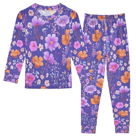 FORMRS Toddler Unisex Long Sleeve Top and Pants Pajama Set 2-Piece Sleepwear, Sizes 18M-8Y, Purple Wildflowers Pattern