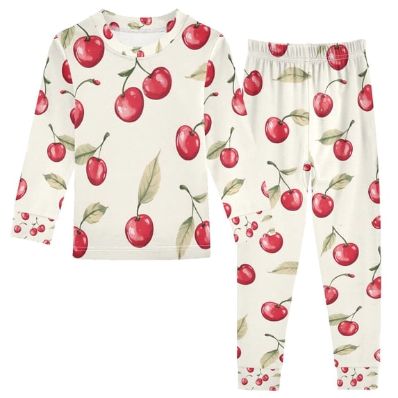 FORMRS Long Sleeve Top and Pants Pajama Set for Niños 2-Piece Sleepwear, Sizes 18M-8Y, Red Cherry