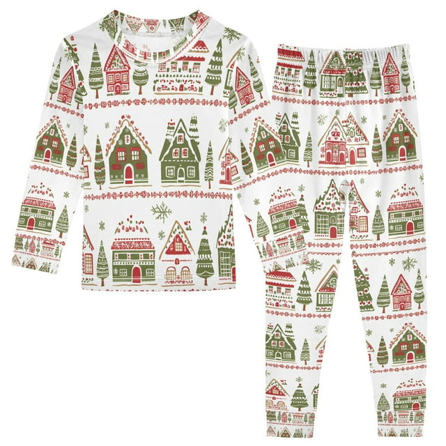 FORMRS Long Sleeve Top and Pants Pajama Set for Niños 2-Piece Sleepwear, Sizes 18M-8Y, Red Christmas House