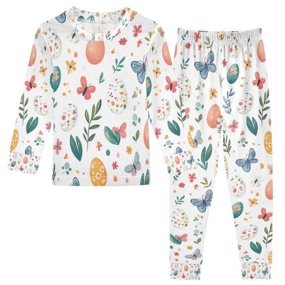 FORMRS Long Sleeve Top and Pants Pajama Set for Niños 2-Piece Sleepwear, Sizes 18M-8Y, Red Easter Eggs