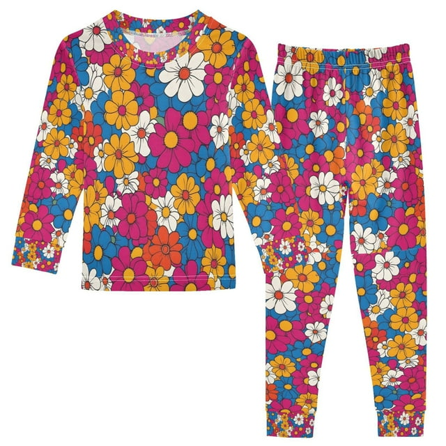 FORMRS Long Sleeve Top and Pants Pajama Set for Niños 2-Piece Sleepwear, Sizes 18M-8Y, Red Whimsical Floral