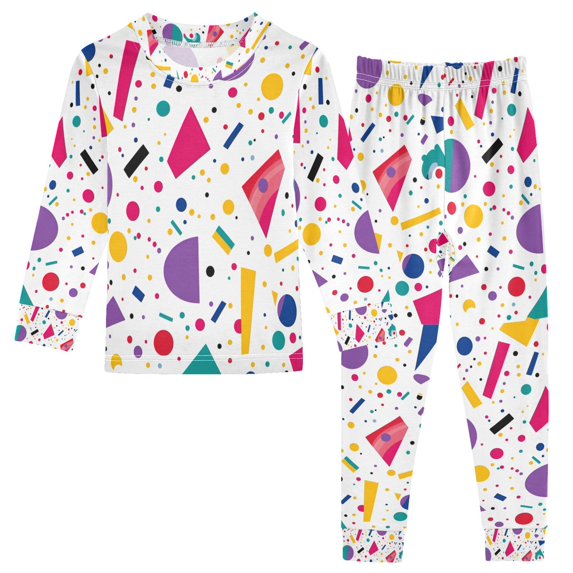 FORMRS Long Sleeve Top and Pants Pajama Set for Niños 2-Piece Sleepwear, Sizes 18M-8Y, Retro Round