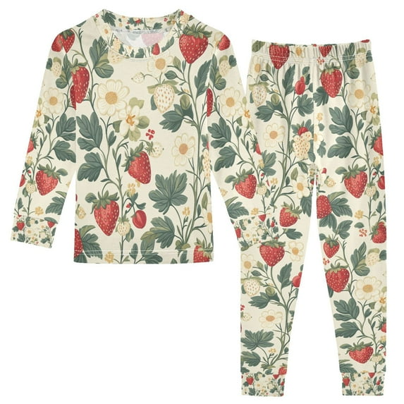FORMRS Long Sleeve Top and Pants Pajama Set for Niños 2-Piece Sleepwear, Sizes 18M-8Y, Small Strawberry Pattern