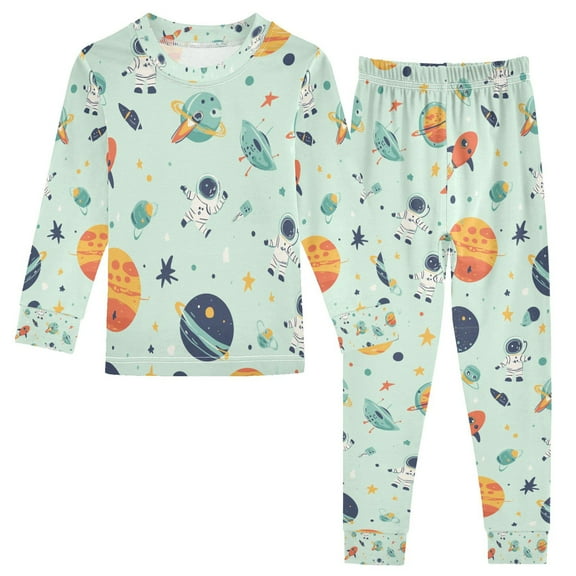 FORMRS Long Sleeve Top and Pants Pajama Set for Niños 2-Piece Sleepwear, Sizes 18M-8Y, Space Patterns