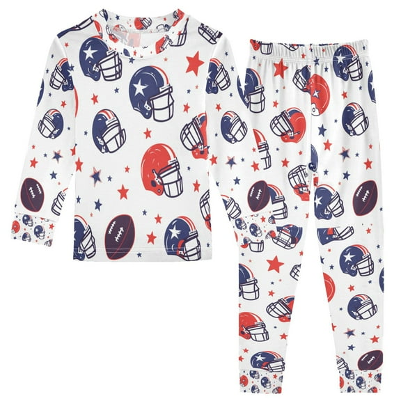 FORMRS Long Sleeve Top and Pants Pajama Set for Niños 2-Piece Sleepwear, Sizes 18M-8Y, Star Spangled Helmets