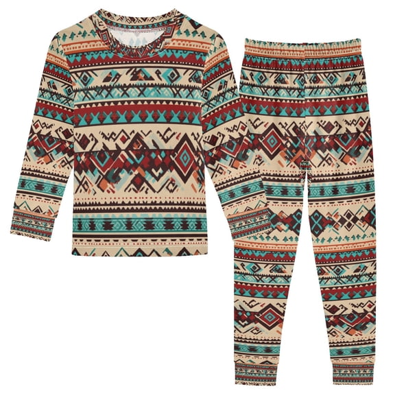 FORMRS Toddler Unisex Long Sleeve Top and Pants Pajama Set 2-Piece Sleepwear, Sizes 18M-8Y, Tribal Art