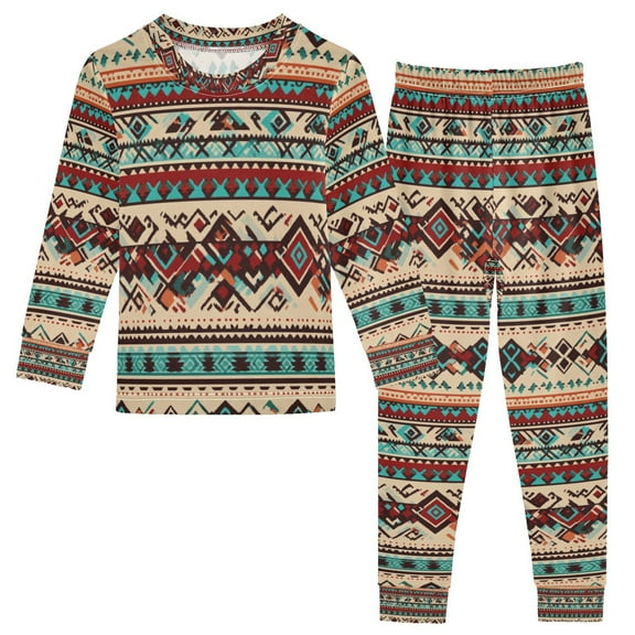 FORMRS Toddler Unisex Long Sleeve Top and Pants Pajama Set 2-Piece Sleepwear, Sizes 18M-8Y, Tribal Art