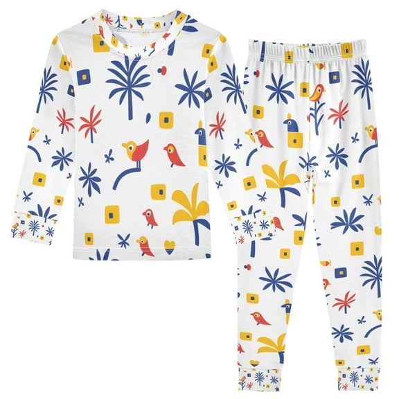 FORMRS Long Sleeve Top and Pants Pajama Set for Niños 2-Piece Sleepwear, Sizes 18M-8Y, Tropical Rhythm