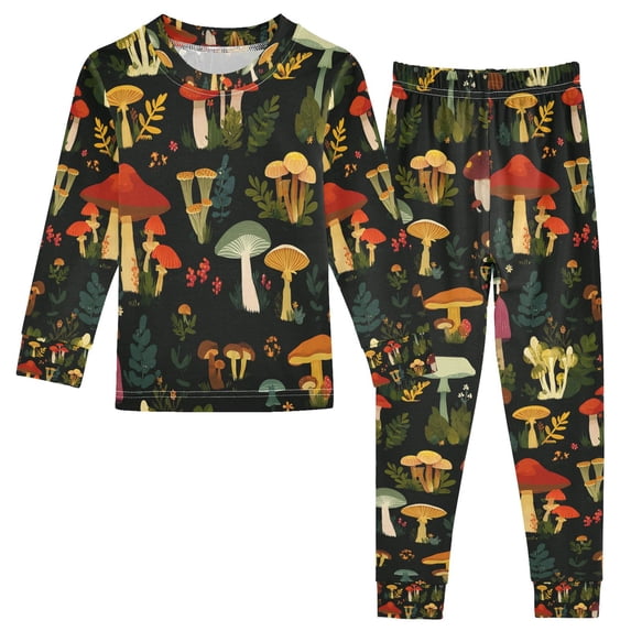 FORMRS Long Sleeve Top and Pants Pajama Set for Niños 2-Piece Sleepwear, Sizes 18M-8Y, Various Mushrooms Pattern