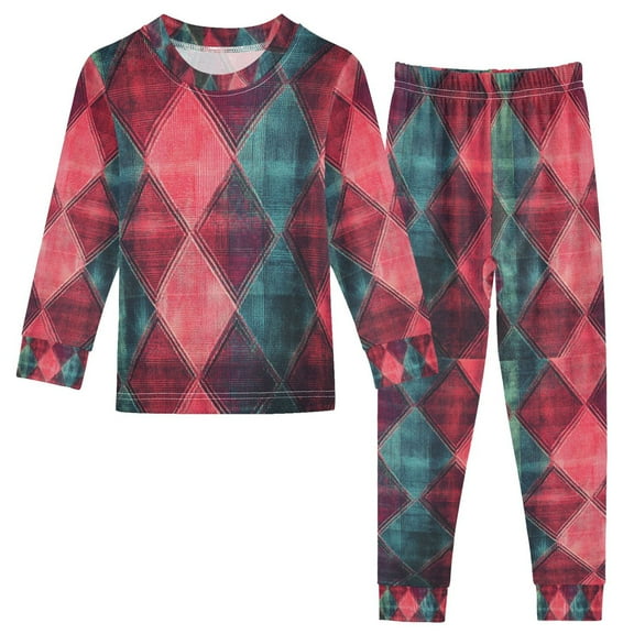 FORMRS Long Sleeve Top and Pants Pajama Set for Niños 2-Piece Sleepwear, Sizes 18M-8Y, Vibrant Green Tartan Pattern