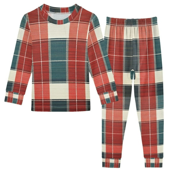 FORMRS Long Sleeve Top and Pants Pajama Set for Niños 2-Piece Sleepwear, Sizes 18M-8Y, Vibrant Red Tartan Pattern