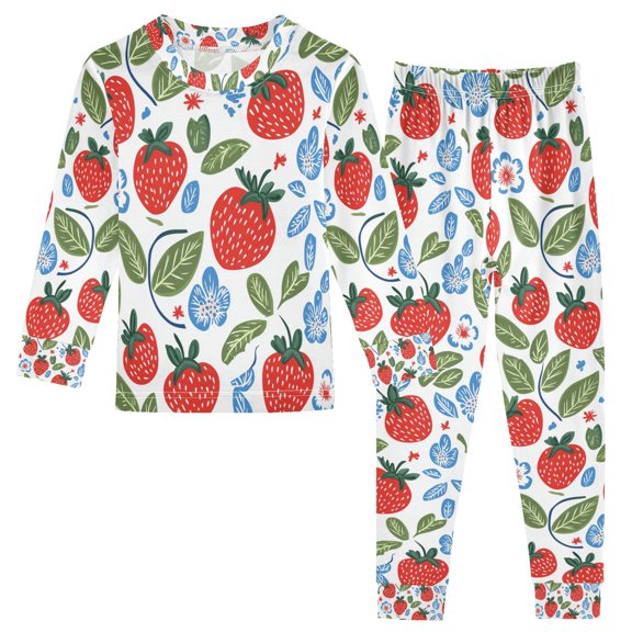 FORMRS Long Sleeve Top and Pants Pajama Set for Niños 2-Piece Sleepwear, Sizes 18M-8Y, Vibrant Strawberries