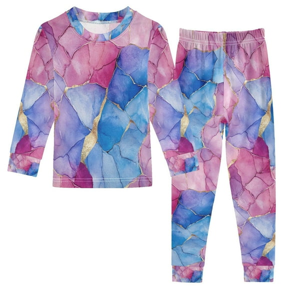 FORMRS Long Sleeve Top and Pants Pajama Set for Niños 2-Piece Sleepwear, Sizes 18M-8Y, Watercolor Blue Marble Pattern