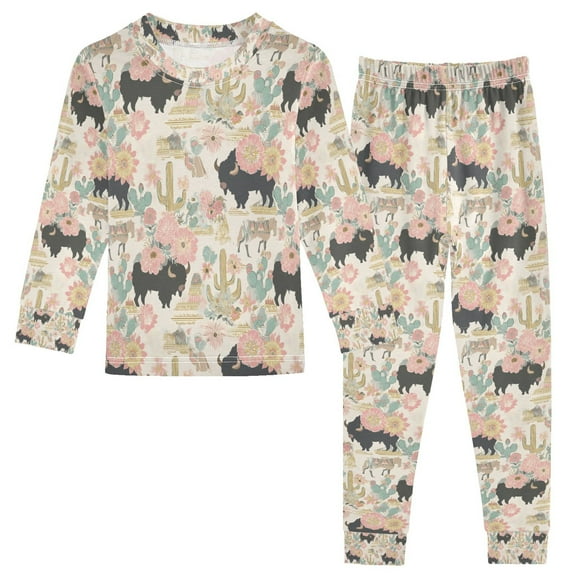 FORMRS Long Sleeve Top and Pants Pajama Set for Niños 2-Piece Sleepwear, Sizes 18M-8Y, West Wild Pattern