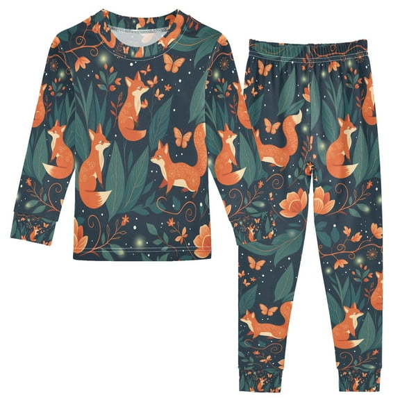 FORMRS Long Sleeve Top and Pants Pajama Set for Niños 2-Piece Sleepwear, Sizes 18M-8Y, Whimsical Foxes Pattern