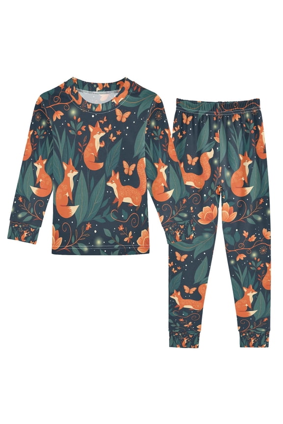 Long Sleeve Top and Pants Pajama Set for Niños 2-Piece Sleepwear, Sizes 18M-8Y, Whimsical Foxes Pattern