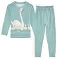 thumbnail image 1 of FORMRS Long Sleeve Top and Pants Pajama Set for Niños 2-Piece Sleepwear, Sizes 18M-8Y, White Cartoon Swan, 1 of 6