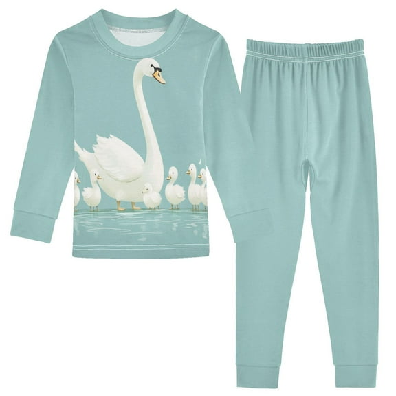 FORMRS Long Sleeve Top and Pants Pajama Set for Niños 2-Piece Sleepwear, Sizes 18M-8Y, White Cartoon Swan