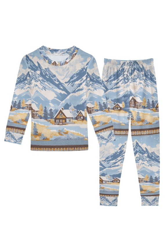 Long Sleeve Top and Pants Pajama Set for Niños 2-Piece Sleepwear, Sizes 18M-8Y, Winter Mountain