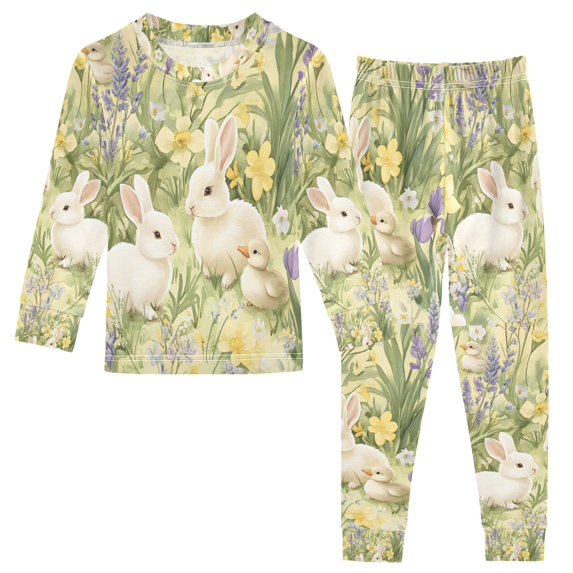 FORMRS Long Sleeve Top and Pants Pajama Set for Niños 2-Piece Sleepwear, Sizes 18M-8Y, Yellow Floral Rabbit
