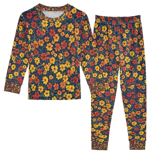 FORMRS Long Sleeve Top and Pants Pajama Set for Niños 2-Piece Sleepwear, Sizes 18M-8Y, Yellow Floral