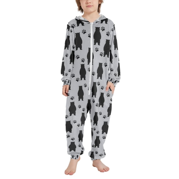 FORMRS Kids One-Piece Pajamas Hooded Long Sleeve Union Suit Soft Onesie Sleepwear, Sizes 4T-14Y, Cartoon Bear Paws Pattern