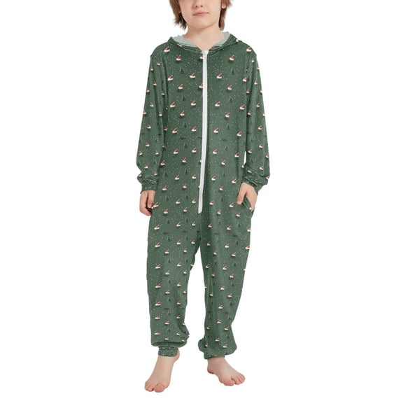 FORMRS Kids One-Piece Pajamas Hooded Long Sleeve Union Suit Soft Onesie Sleepwear, Sizes 4T-14Y, Christmas Forest
