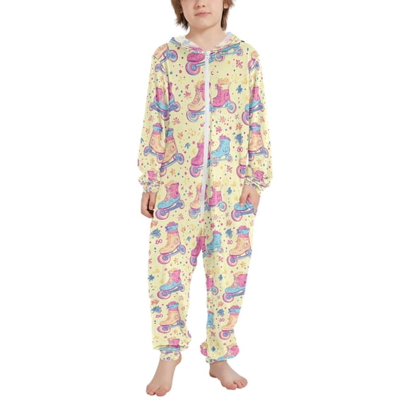FORMRS Kids One-Piece Pajamas Hooded Long Sleeve Union Suit Soft Onesie Sleepwear, Sizes 4T-14Y, Neon Skates