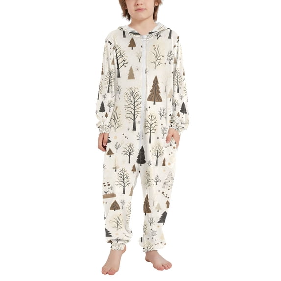 FORMRS Kids One-Piece Pajamas Hooded Long Sleeve Union Suit Soft Onesie Sleepwear, Sizes 4T-14Y, Winter Forest