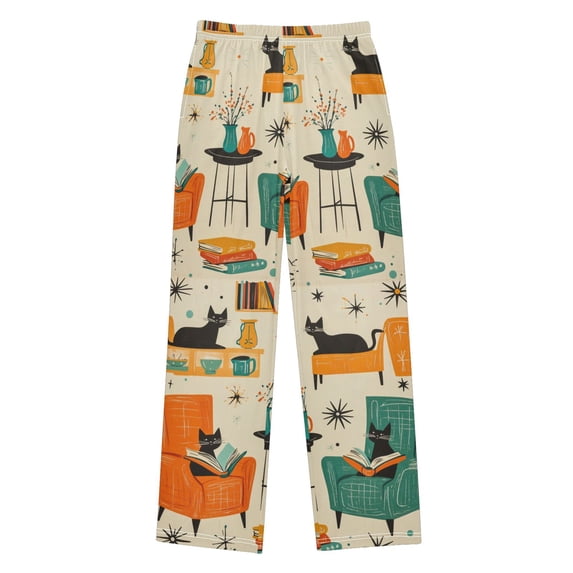 FORMRS Kids Pajama Pants with Pockets Size 11-12Y Boys Lounge Sleep Bottoms, Black Cats Reading