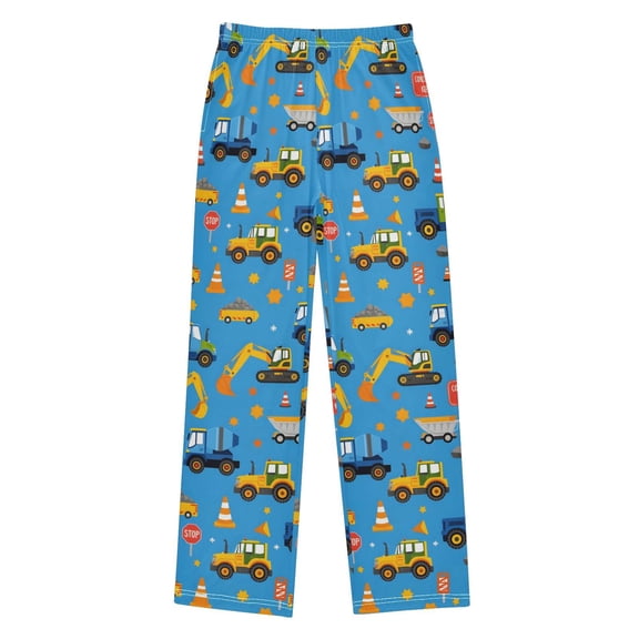 FORMRS Kids Pajama Pants with Pockets Size 11-12Y Boys Lounge Sleep Bottoms, Blue Cartoon Truck Pattern