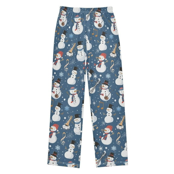 FORMRS Kids Pajama Pants with Pockets Size 11-12Y Boys Lounge Sleep Bottoms, Blue Christmas Snowman Pattern